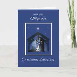 Tarjeta Ministro Navidades bendiciendo a Manger con azul