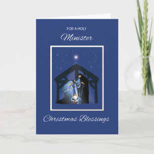 Tarjeta Ministro Navidades bendiciendo a Manger con azul