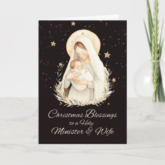 Tarjeta Ministro y Navidades esposas bendiciendo a Madonna (Anverso)