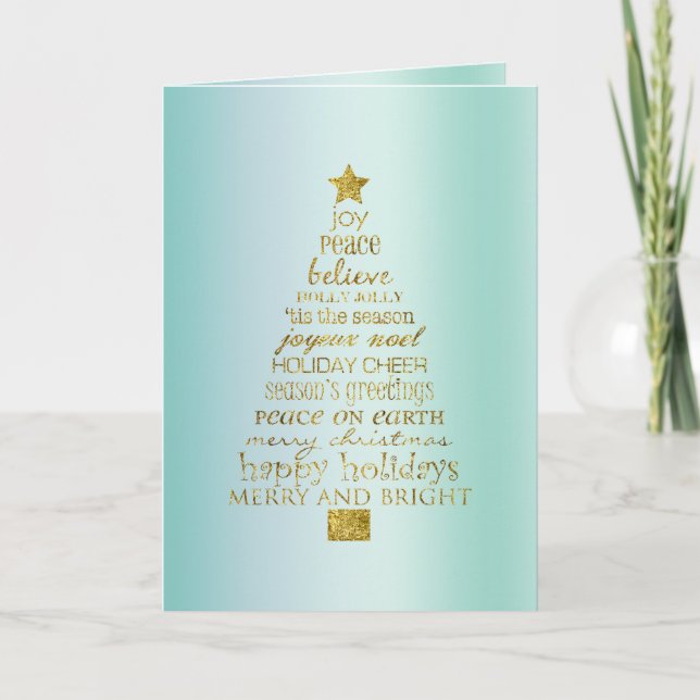 Tarjeta Mint Gold Inspirational Christmas Tree Peace Joy  (Anverso)