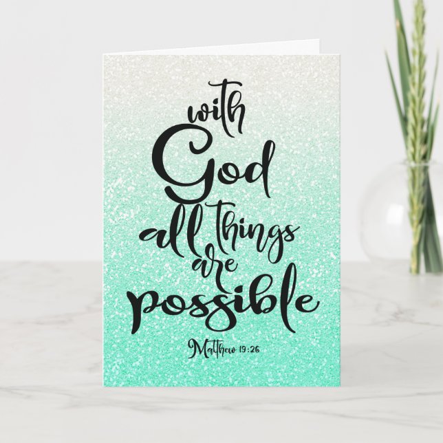 Tarjeta Mint Green Matthew 19:26 Todas las cosas son posib (Anverso)
