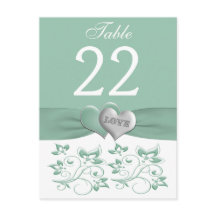 Tarjeta Mint, White Floral Heart Table Number