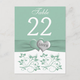 Tarjeta Mint, White Floral Heart Table Number