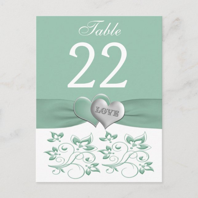 Tarjeta Mint, White Floral Heart Table Number (Anverso)