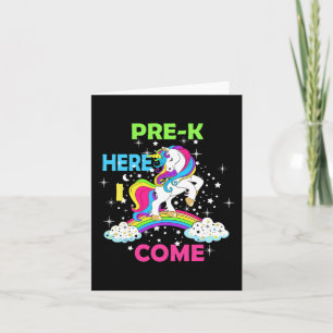 Tarjeta Mira el pre k aquí vengo Chica Unicorn Preescolar