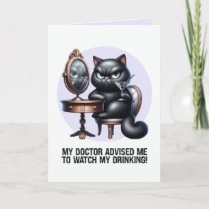 Tarjeta Mira Mi Gato Negro Divertido Bebiendo