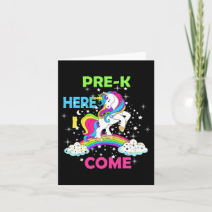 Tarjeta Mira Pre K Aquí Llego Chica Unicorn Preescolar
