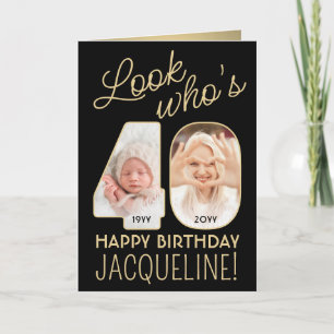 Tarjeta Mira Quien Cumple 40 Cumpleaños Feliz Negro y Dora