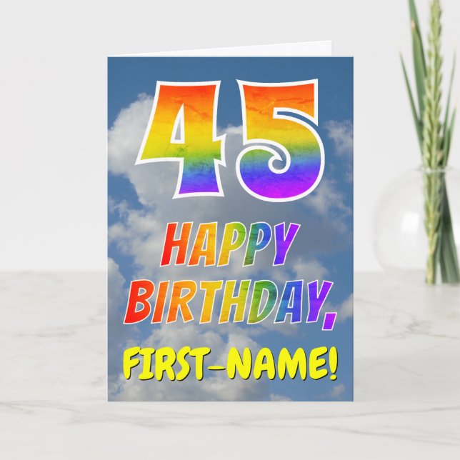 Tarjeta Mirada "45" del arco iris y "FELIZ CUMPLEAÑOS", (Anverso)