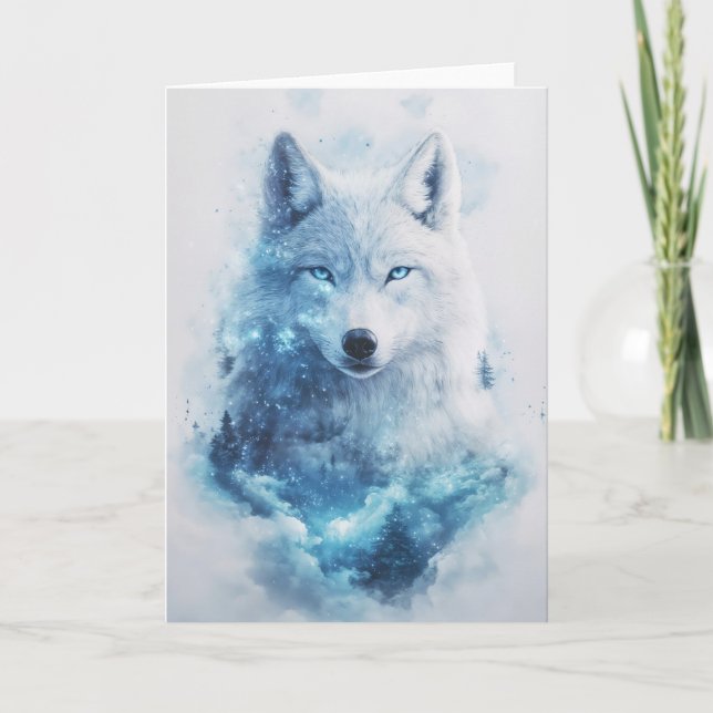 Tarjeta Mirada Celestial del Lobo Majestuoso (Anverso)