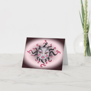 Tarjeta Mirada gótica Fantasía Sol Gris Cara Rosa Bonita