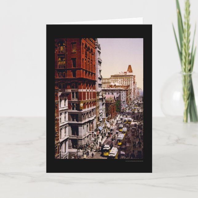 Tarjeta Mirada para arriba de Broadway en New York City (Anverso)