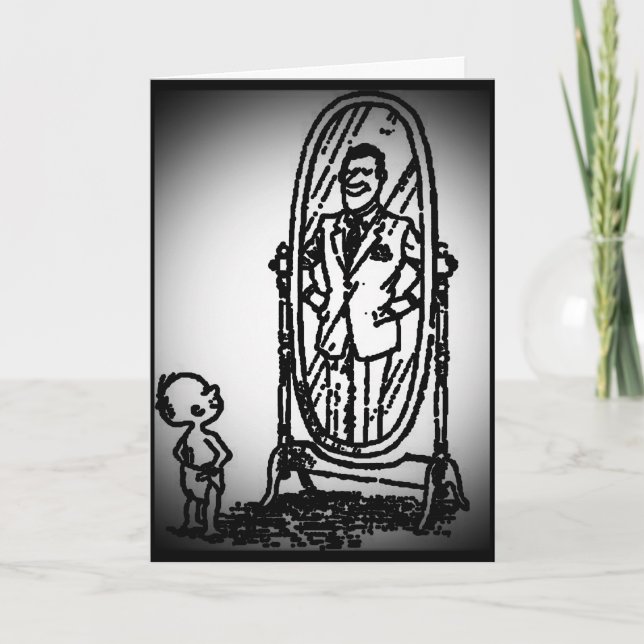 Tarjeta Mirando en el espejo viendo el feriado de mi padre (Anverso)