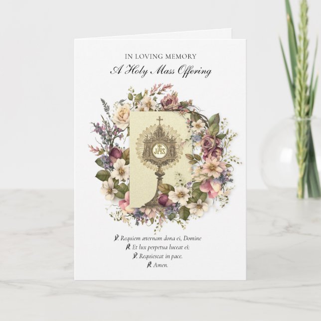 Tarjeta Misa de simpatía católica Ofrecimiento Eucarístico (Anverso)