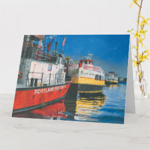 Tarjeta Miss Portland y ferris de la bahía de Casco