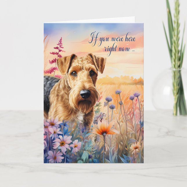 Tarjeta Miss You Airedale Terrier Dog Wildflower Meadow (Anverso)