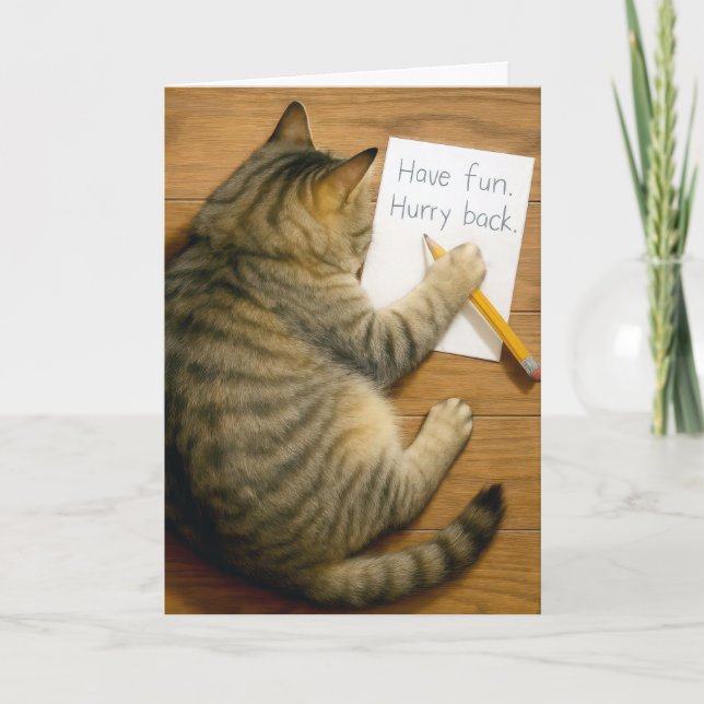 Tarjeta Miss You Tabby Cat With Note (Anverso)