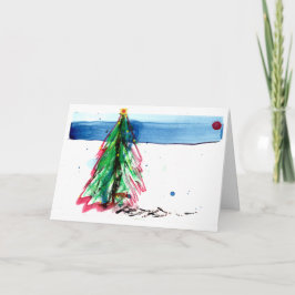 Tarjeta Misterioso árbol de Navidad en la nieve