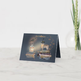 Tarjeta mística de Halloween del gato