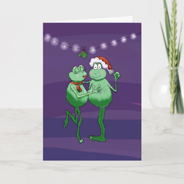 Tarjeta Mistletode Pareja de Rana Humor Graciosa K (Anverso)