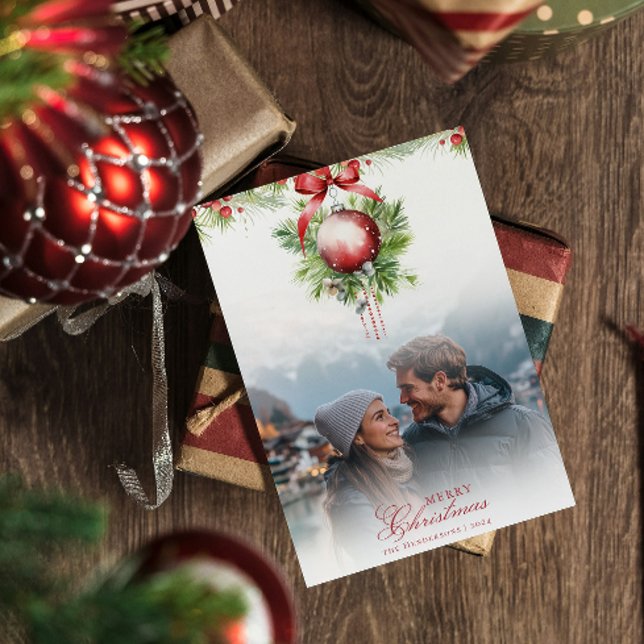 Tarjeta Mistletoe Couple Photo & Name Navidades (Subido por el creador)