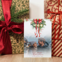 Tarjeta Mistletoe Couple Photo & Name Navidades