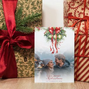 Tarjeta Mistletoe Couple Photo & Name Navidades