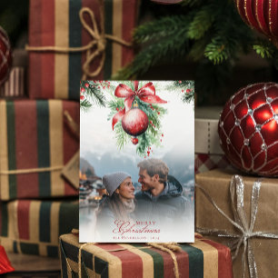 Tarjeta Mistletoe Couple Photo & Name Navidades