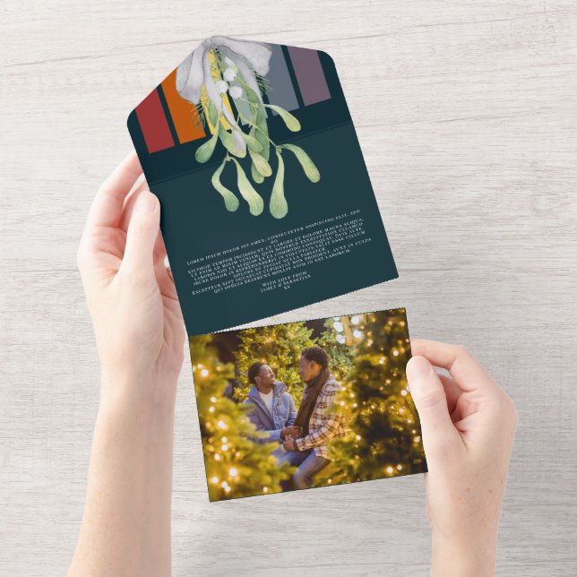 Tarjeta Mistletoe Gay Rainbow Elegant Navidades (desgarro)