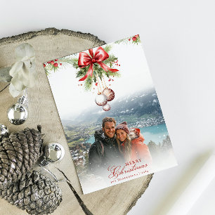 Tarjeta Mistletoe Personalizado Photo & Name Navid