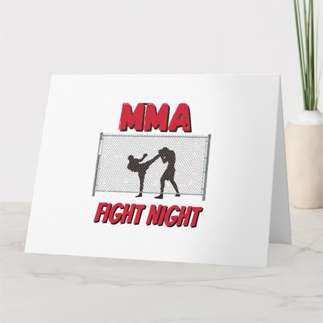 Tarjeta MMA: Texto nocturno de lucha y silueta de dos luch (Anverso)