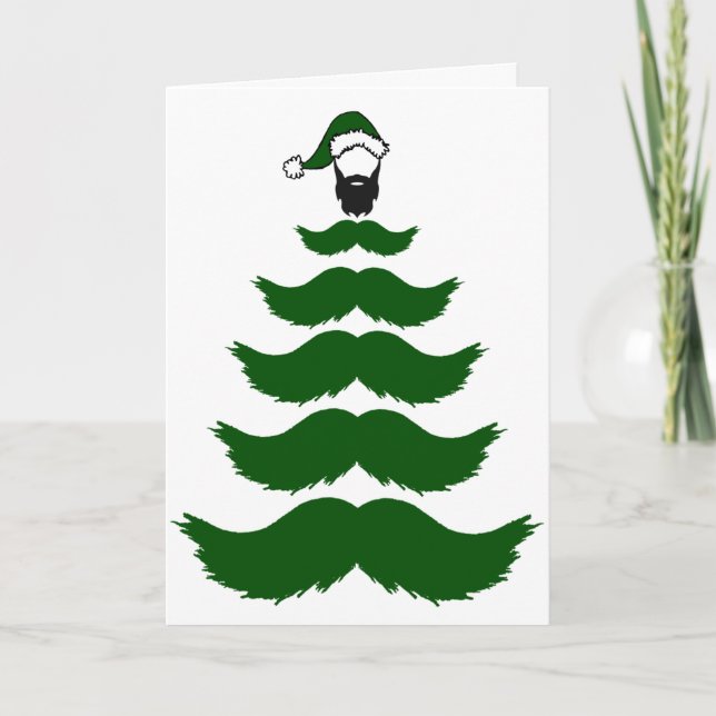 Tarjeta Mo Mustache Navidad Árbol barba bigote bigote verd (Anverso)