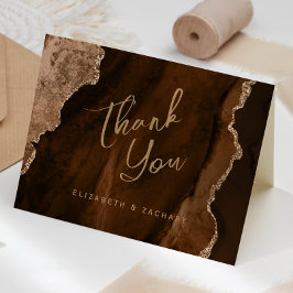 Tarjeta Mocha Brown Gold Agate Script Wedding Thank You