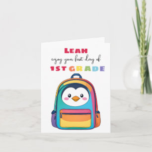 Tarjeta Mochila de Pingüino para el Primer Día de Escuela 