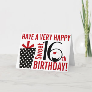 Tarjeta Mod Black Red Happy Sweet 16th Birthday