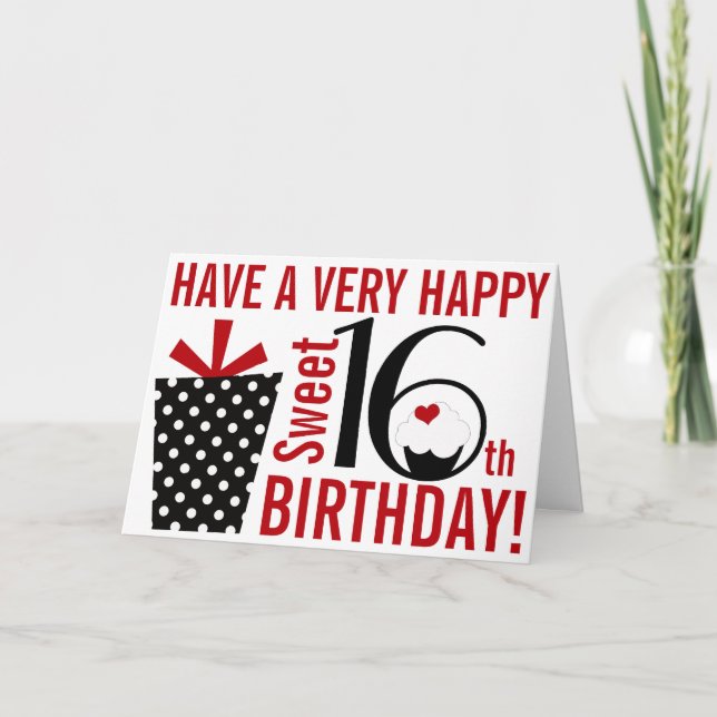 Tarjeta Mod Black Red Happy Sweet 16th Birthday (Anverso)