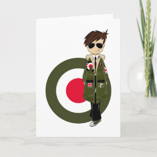 Tarjeta MOD fresca en abrigo esquimal y gafas de sol