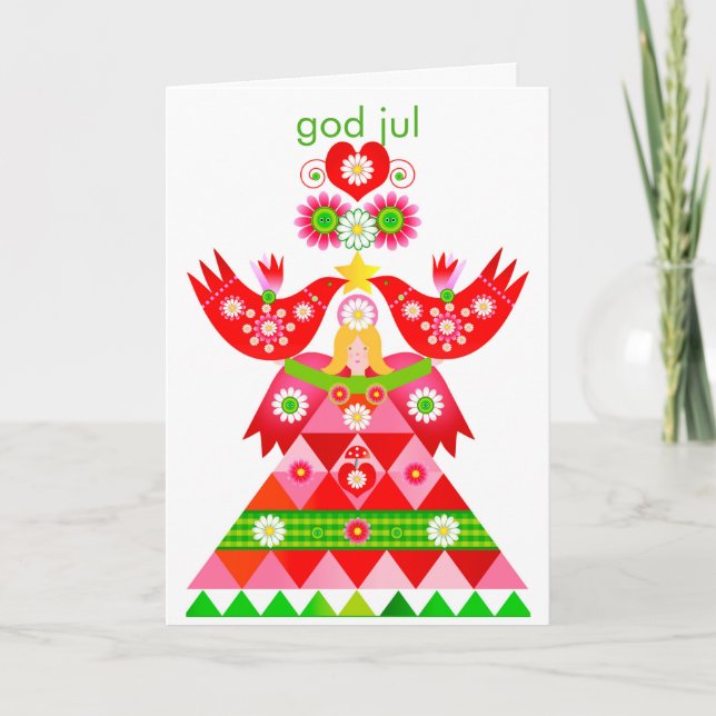 Tarjeta Mod Scandi Holiday Bird Angel (Anverso)