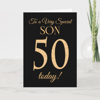 Tarjeta Moda 50.º efecto de oro en negro, por cumpleaños d