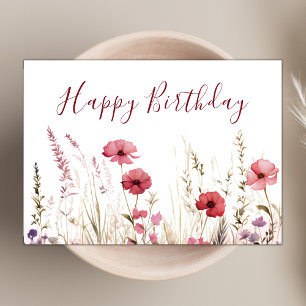 Tarjeta Moda acuarela Boho Wildflower Feliz cumpleaños