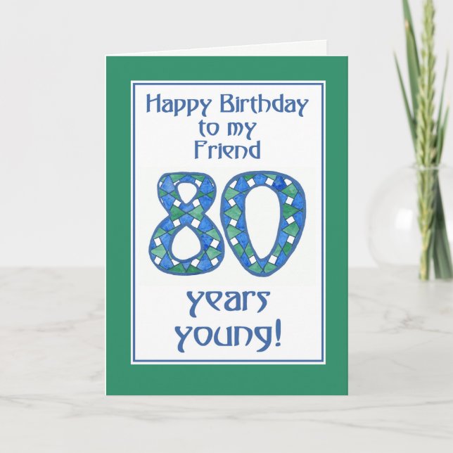 Tarjeta Moda azul, verde, blanco 80 cumpleaños para amigo (Anverso)