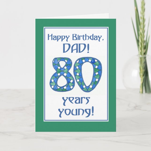 Tarjeta Moda azul, verde, blanco 80 cumpleaños para papá (Anverso)