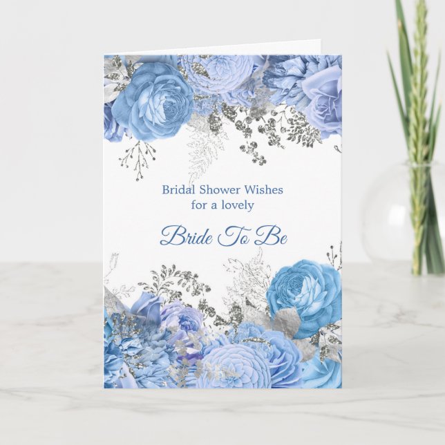 Tarjeta Moda Blue Silver Floral Bridal Shower (Anverso)
