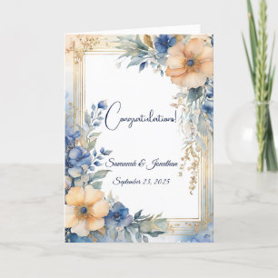 Tarjeta Moda Boda Floral Azul Peach