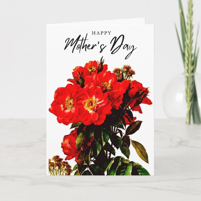 Tarjeta Moda Boho Día de la Madre Rosas Rojas Bouquet Blan (Anverso)