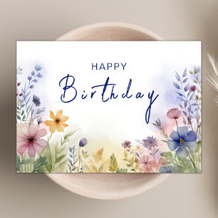 Tarjeta Moda Boho Wildflower Tema de la marina feliz cumpl