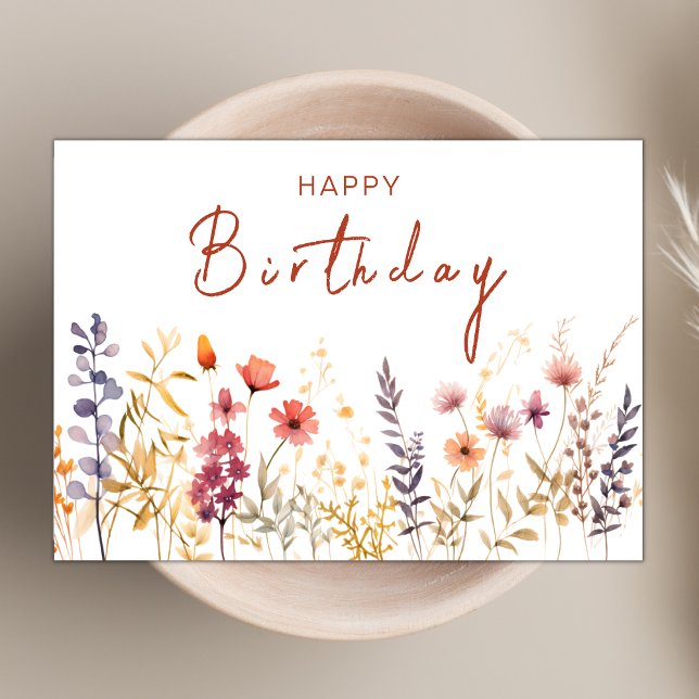 Tarjeta Moda Boho Wildflower Tema Feliz cumpleaños guión (Subido por el creador)