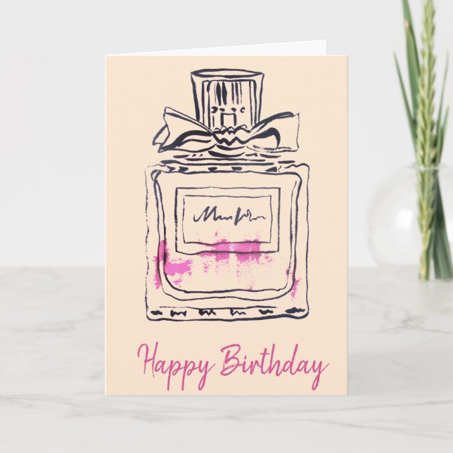 Tarjeta Moda de botella Perfume acuarela cumpleaños (Anverso)