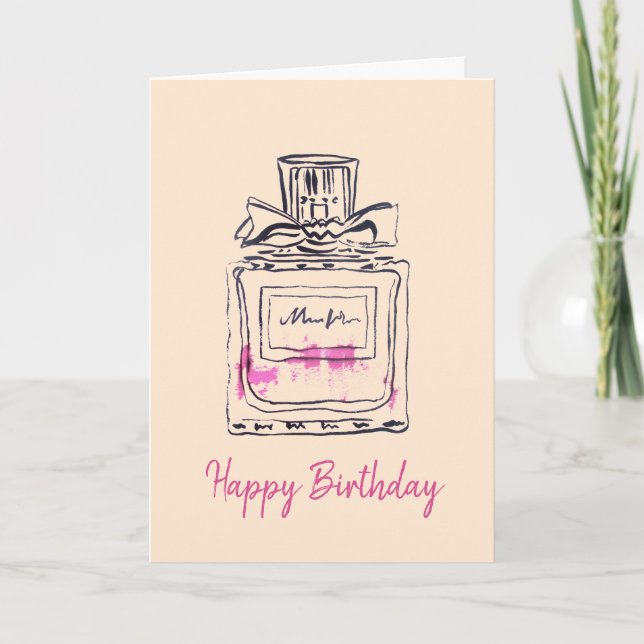 Tarjeta Moda de botella Perfume acuarela cumpleaños (Anverso)