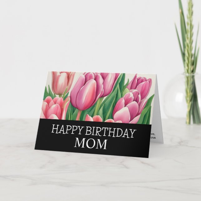 Tarjeta Moda de cumpleaños de mamá encantadora Tulip Flora (Anverso)